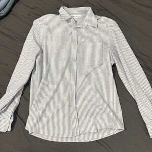 Zara Men's White and Gray Striped Button-Down Shirt